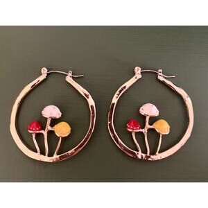 Multicolor Mushroom Gold Hoop Earrings